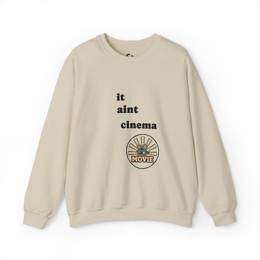 Crewneck Sweatshirt — "it aint cinema" / Back "unless its absolute cinema" — Minimal Film Quote Sweatshirt